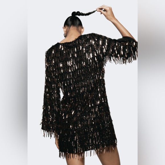ZARA Chic Black Sequin Dress - Picture 3 of 6